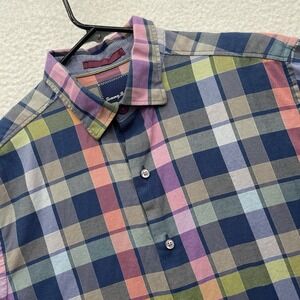 Tommy Bahama Shirt Mens Medium M Multicolor Pastel Plaid Check Preppy Button Up